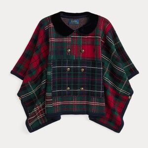 Polo by Ralph Lauren Girls Patchwork Plaid Wool Poncho Size S/M NWT